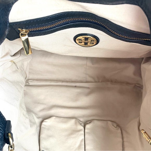 Tory Burch Floral Canvas Large Handbag Blue and Coral - Picture 11 of 11